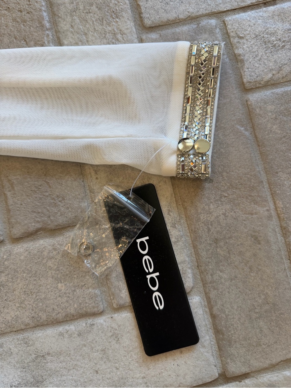 bebe Crystal Mesh Mini Dress Bright White NWT Size S Rhinestone Bodycon - Picture 6 of 13